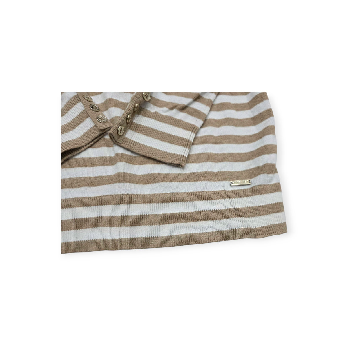 Sueter Tommy Hilfiger M Turtle Neck Blanco Con Cafe Rayado