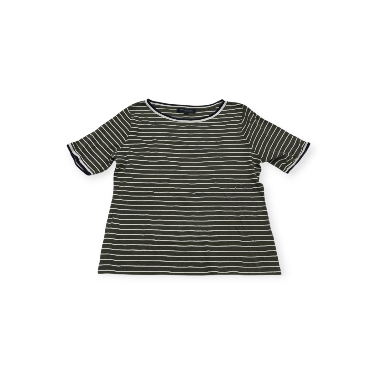 Playera Tommy Hilfiger Xgrande Xl Verde Con Lineas Blancas