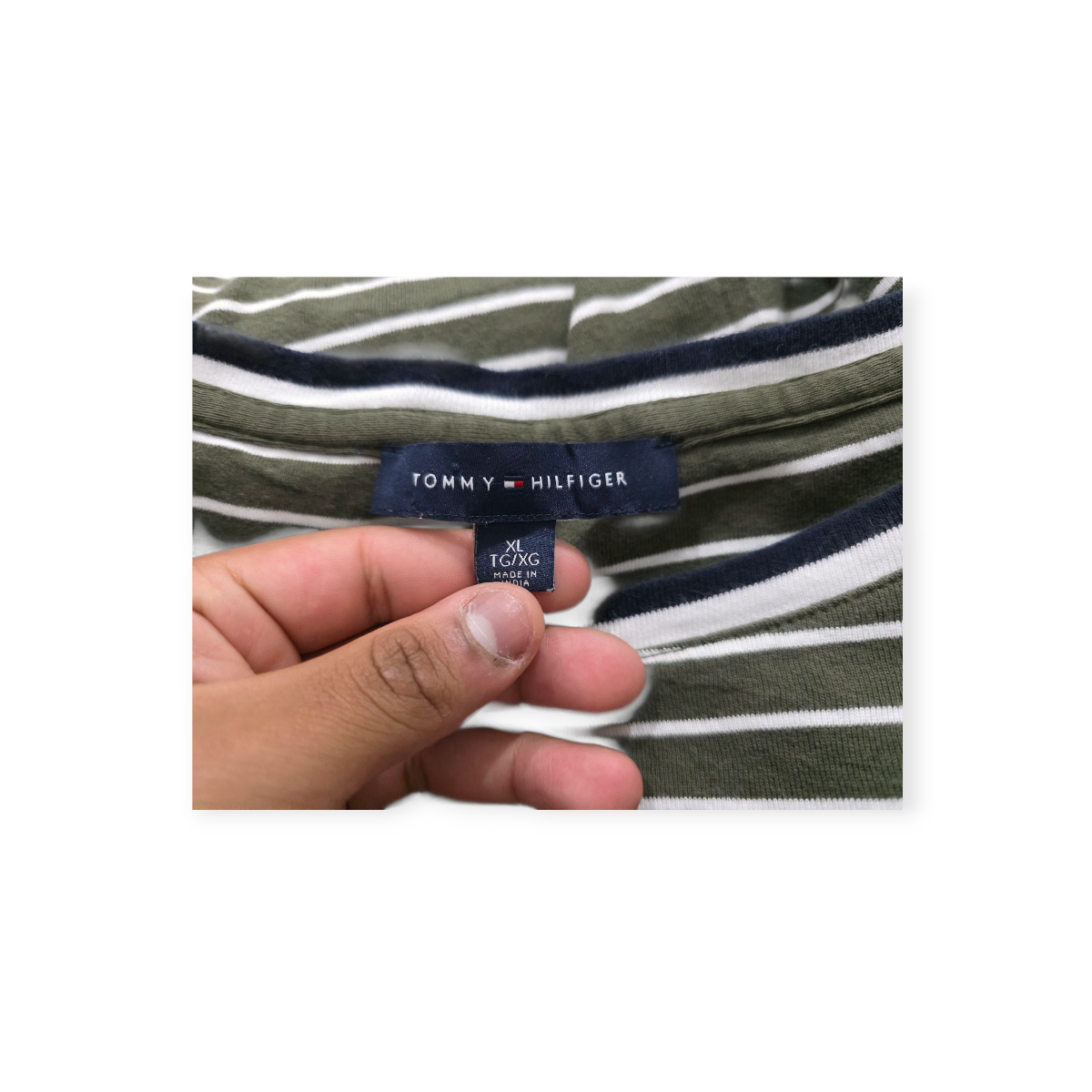 Playera Tommy Hilfiger Xgrande Xl Verde Con Lineas Blancas