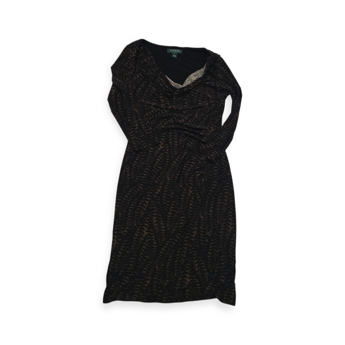 Vestido Ralph Lauren Cafe Con Negro Manga Larga Talla 6