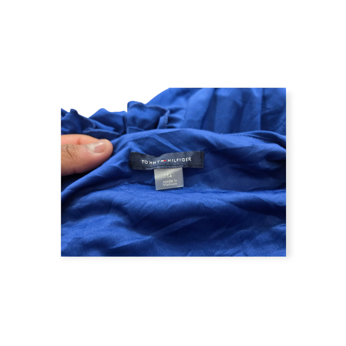 Vestido Tommy Hilfiger Talla 14 Sin Mangas Azul Con Olanes