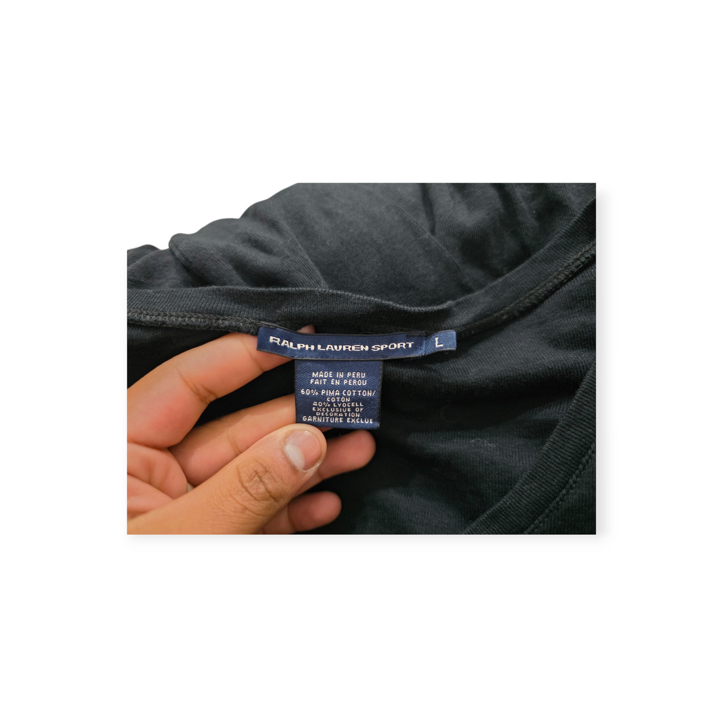 Playera Ralph Lauren Sport Grande L Negra M/larga Pony Negro