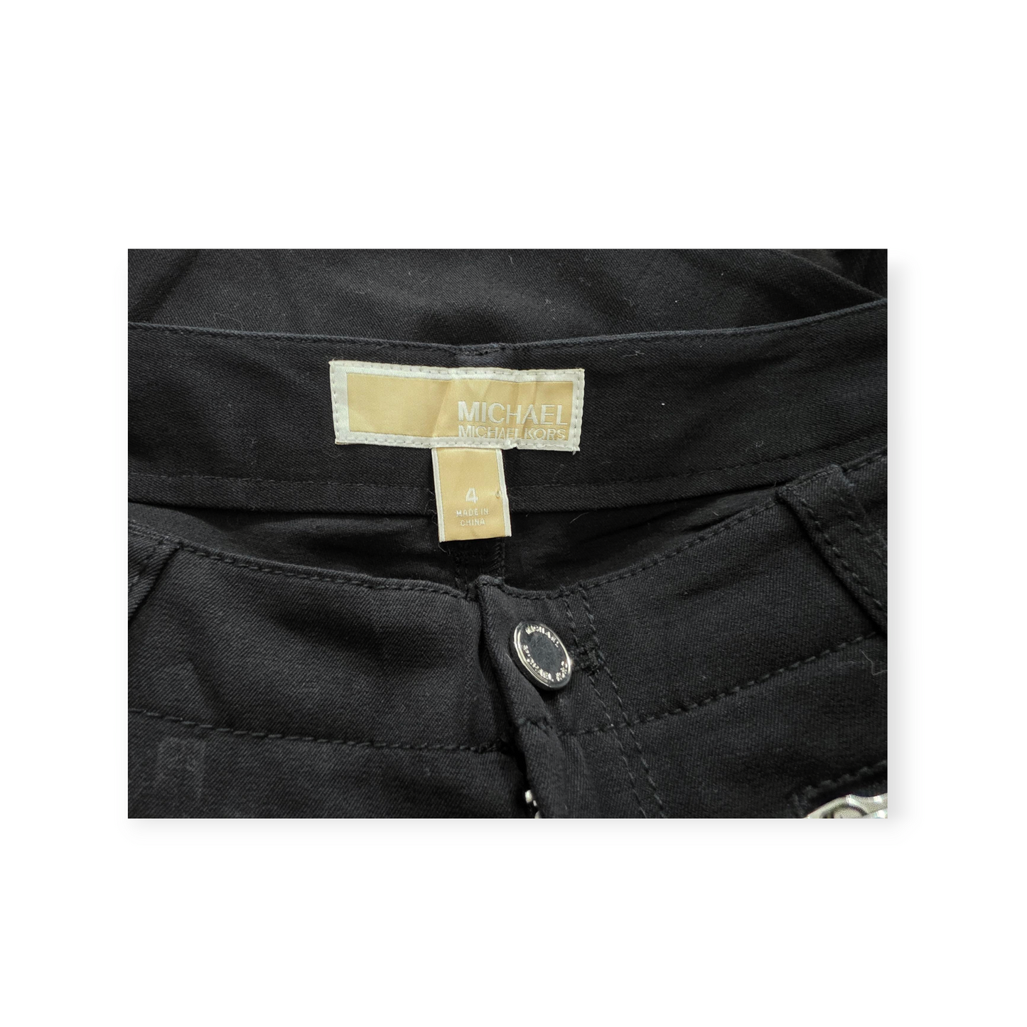 Pantalon Michael Kors Talla 4 Negro Con Cierres Plateados