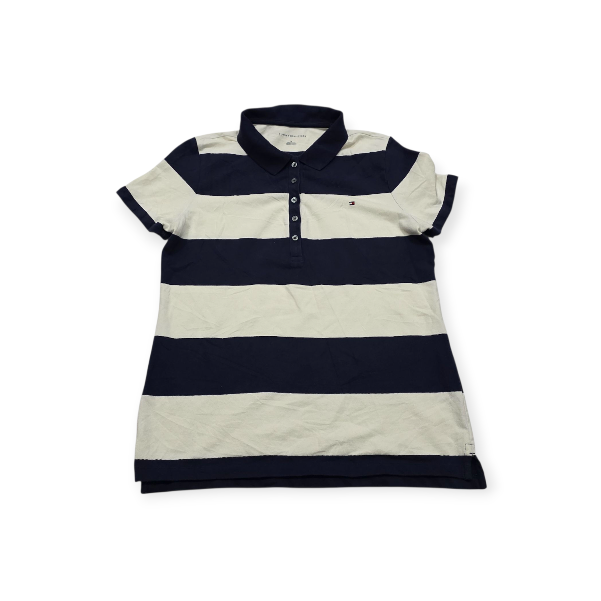 Playera Tommy Hilfiger Mediana M Cuello Polo Blanca C/ Azul