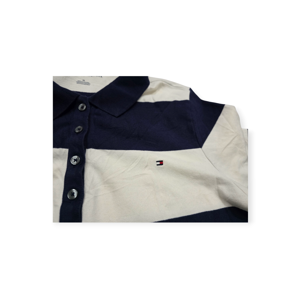 Playera Tommy Hilfiger Mediana M Cuello Polo Blanca C/ Azul