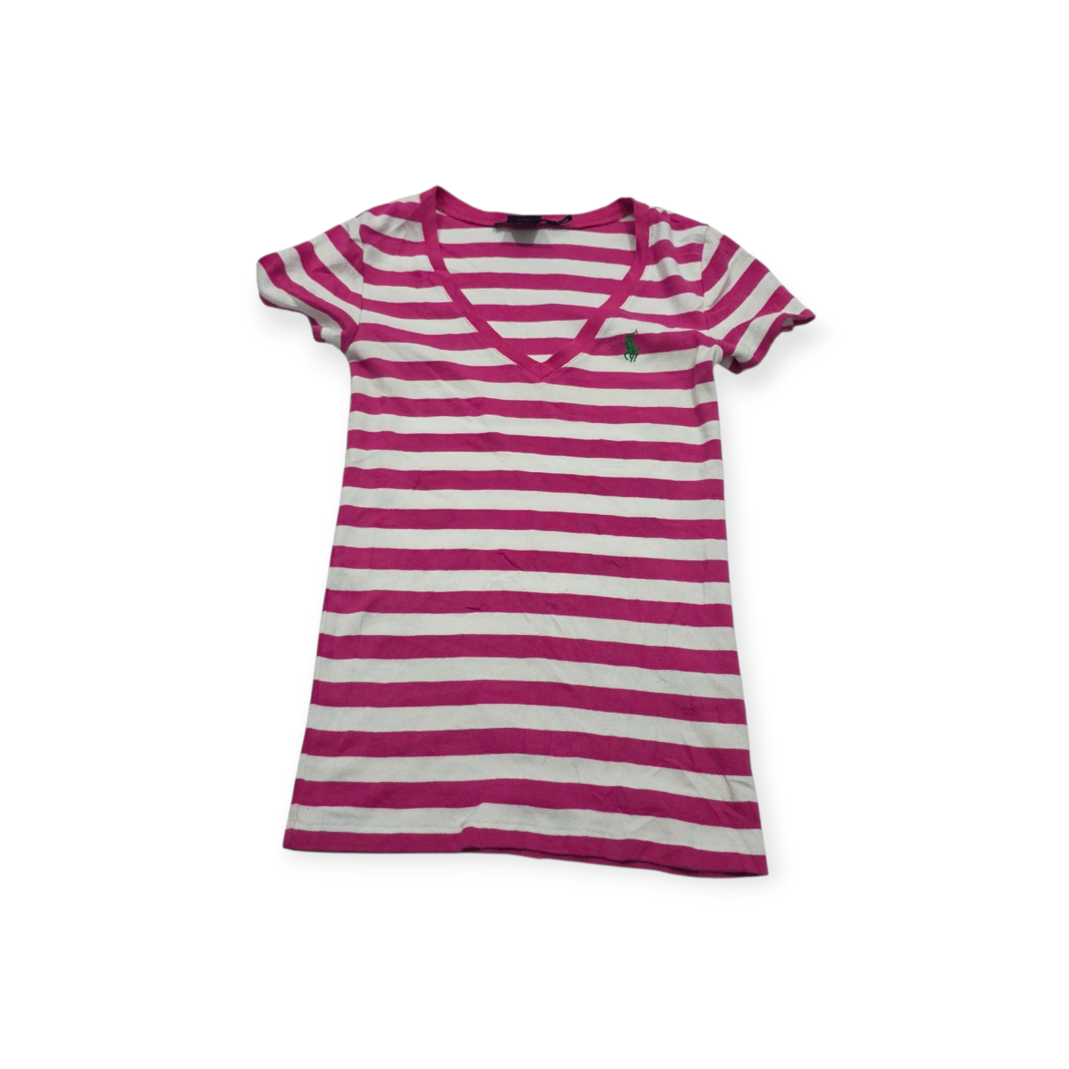 Playera Ralph Lauren Sportmujer Blanca/rosa Rayada Pony Verd