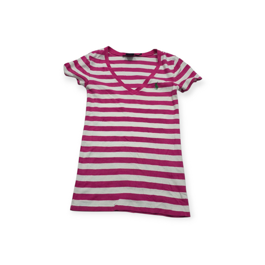 Playera Ralph Lauren Sportmujer Blanca/rosa Rayada Pony Verd