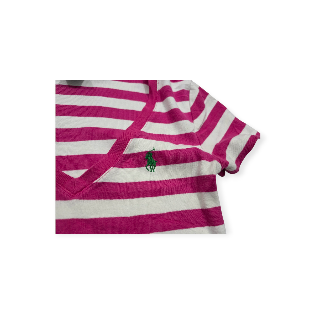 Playera Ralph Lauren Sportmujer Blanca/rosa Rayada Pony Verd