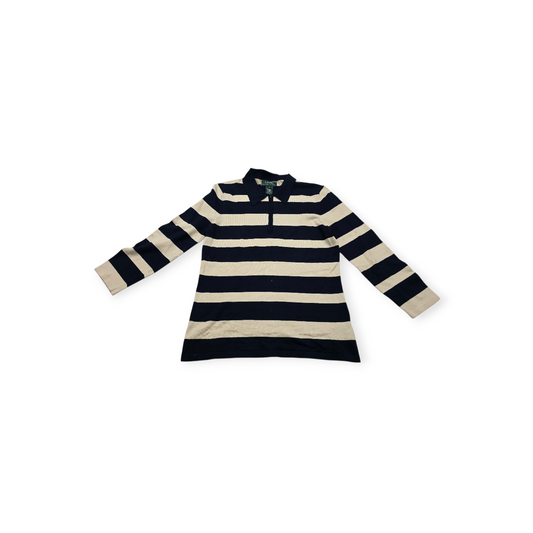 Blusa Ralph Lauren De Seda Chico S Color Crema/azul Rayada