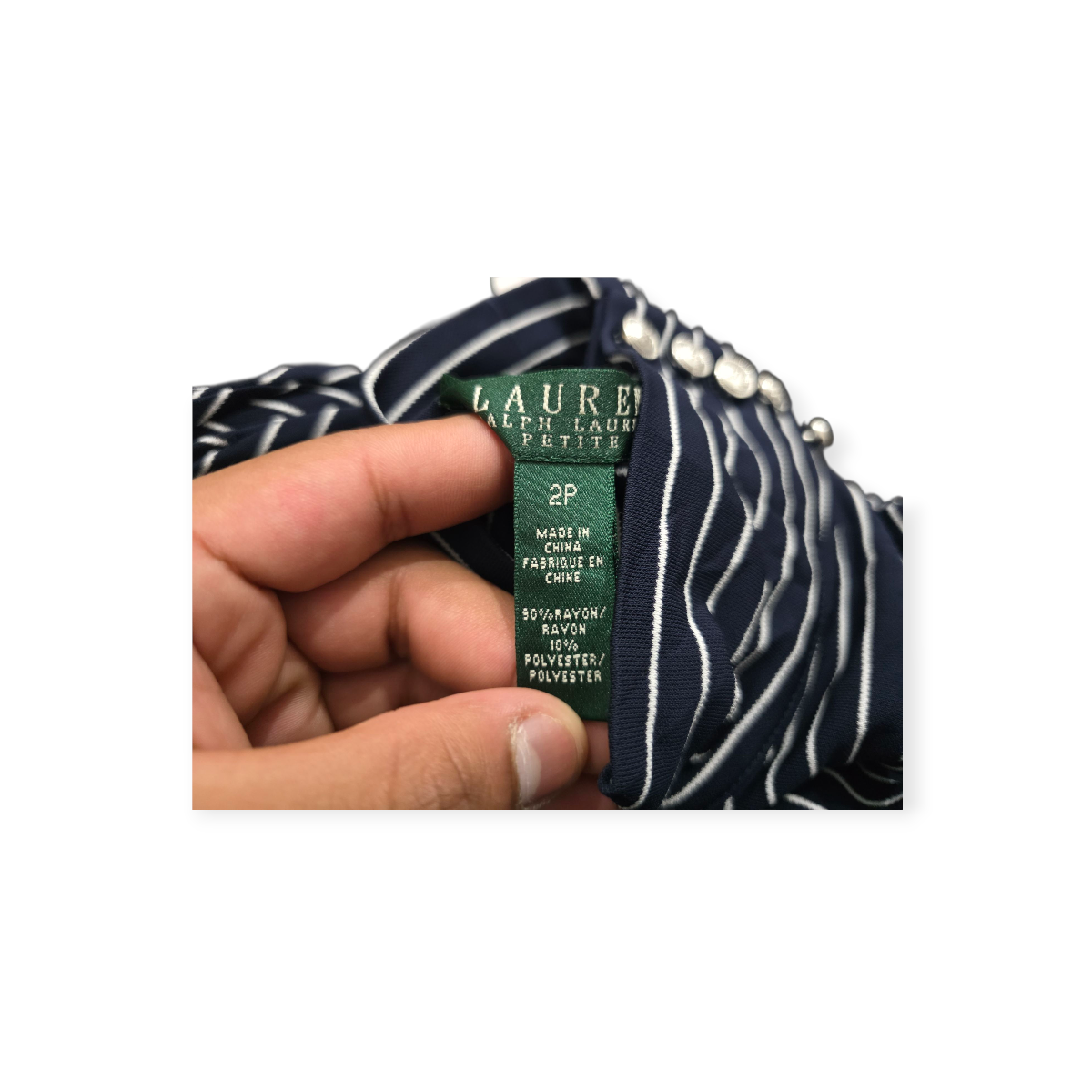 Vestido Ralph Lauren 2p Cuello Alto Sin Mangas Azul Rayado