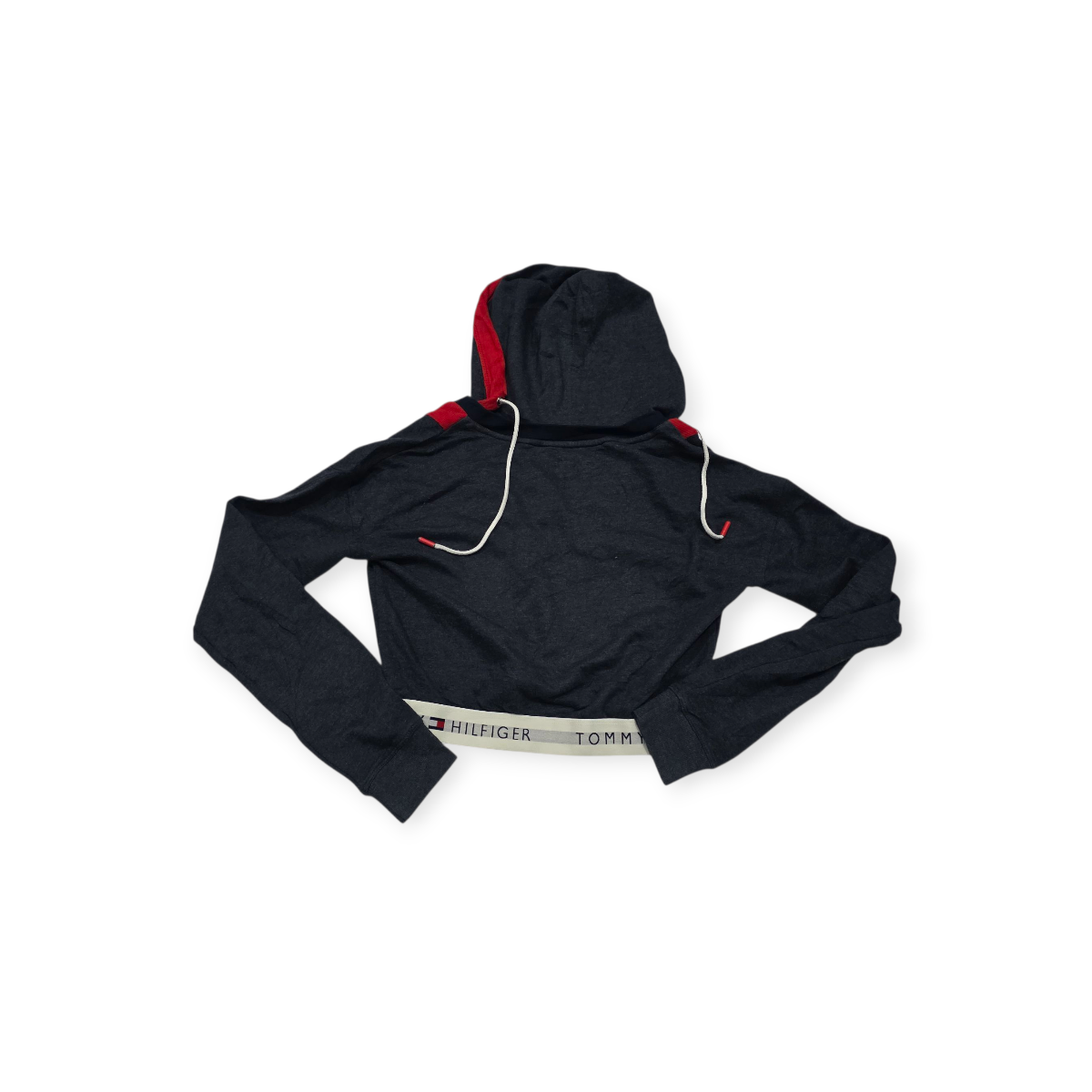 Sudadera Corta Tommy Hilfiger Xchico Xs Gris Con Rojo