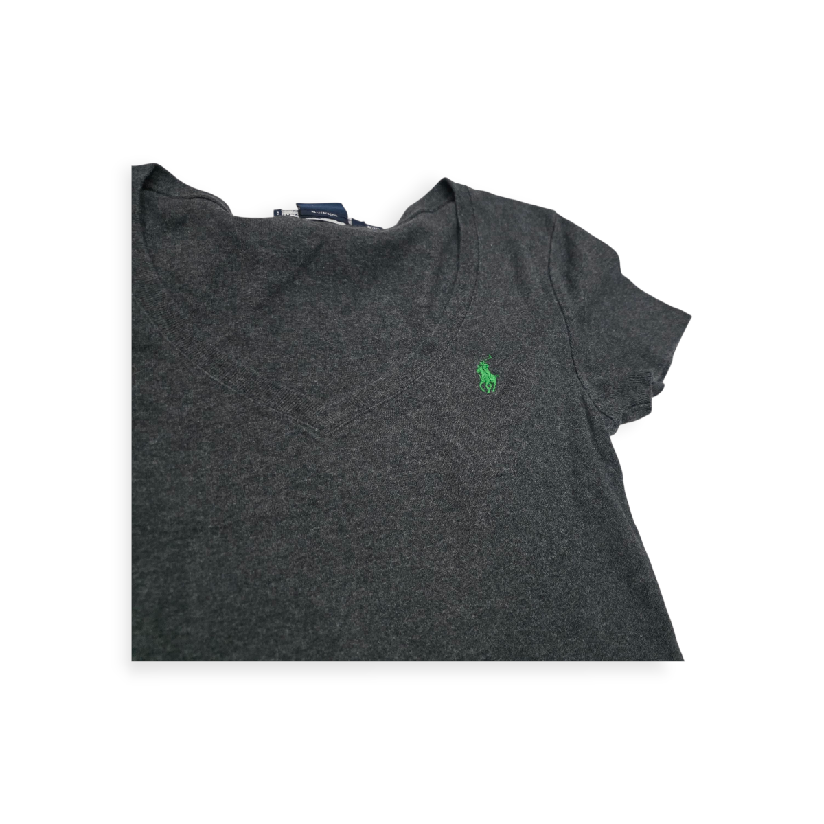 Playera Ralph Lauren Sport Gris Oscuro Poni Verde De Mujer