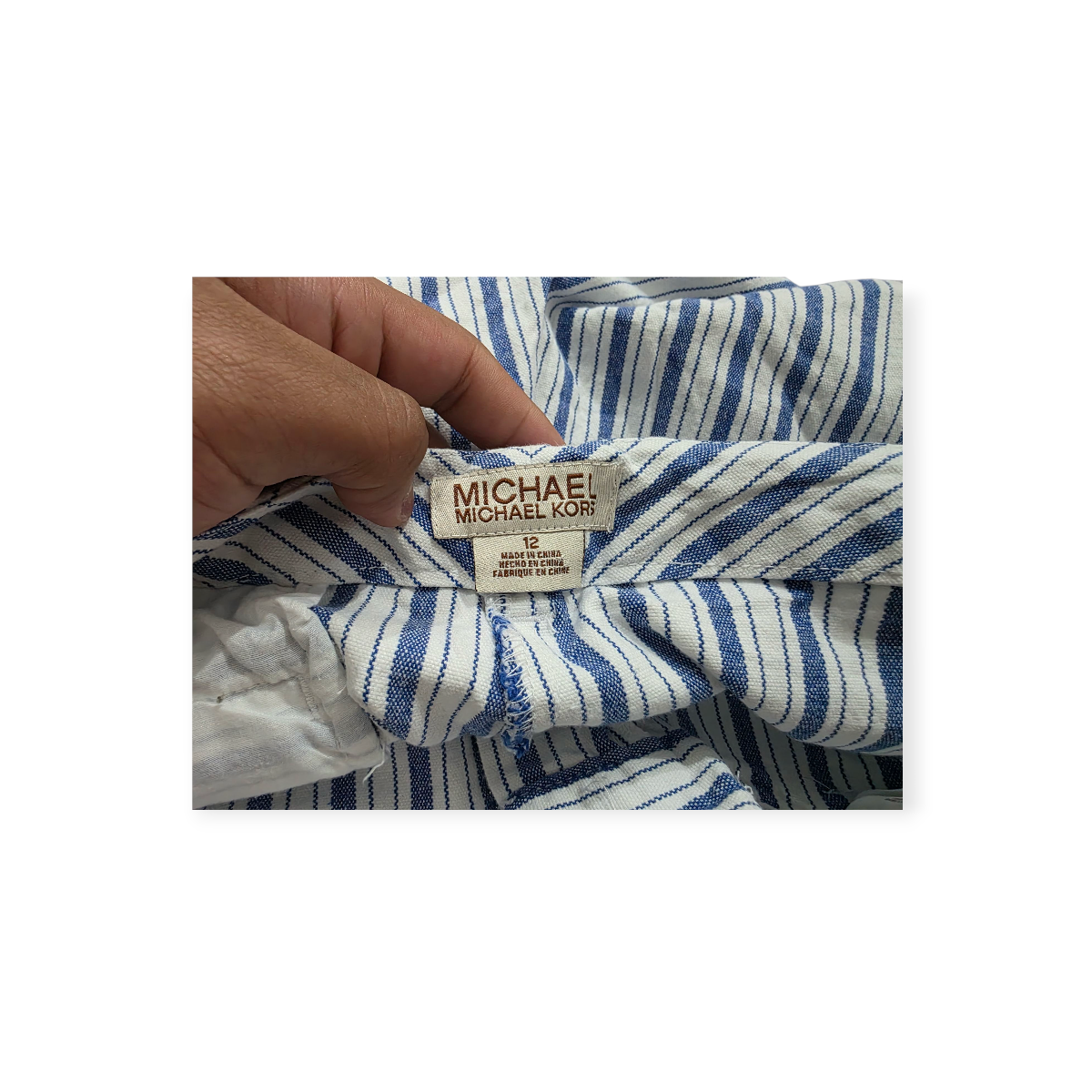 Pantalon Michael Kors Talla 12 Blanco Con Lineas Azules