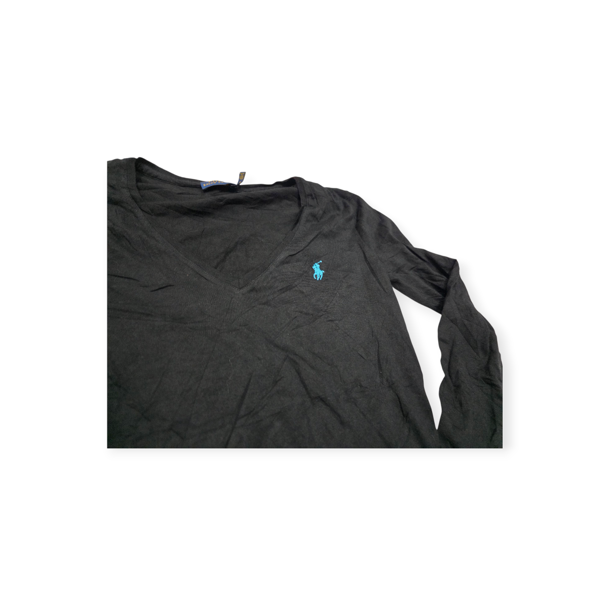 Playera Polo Ralph Lauren Chico Negra Manga Larga Poni Azul