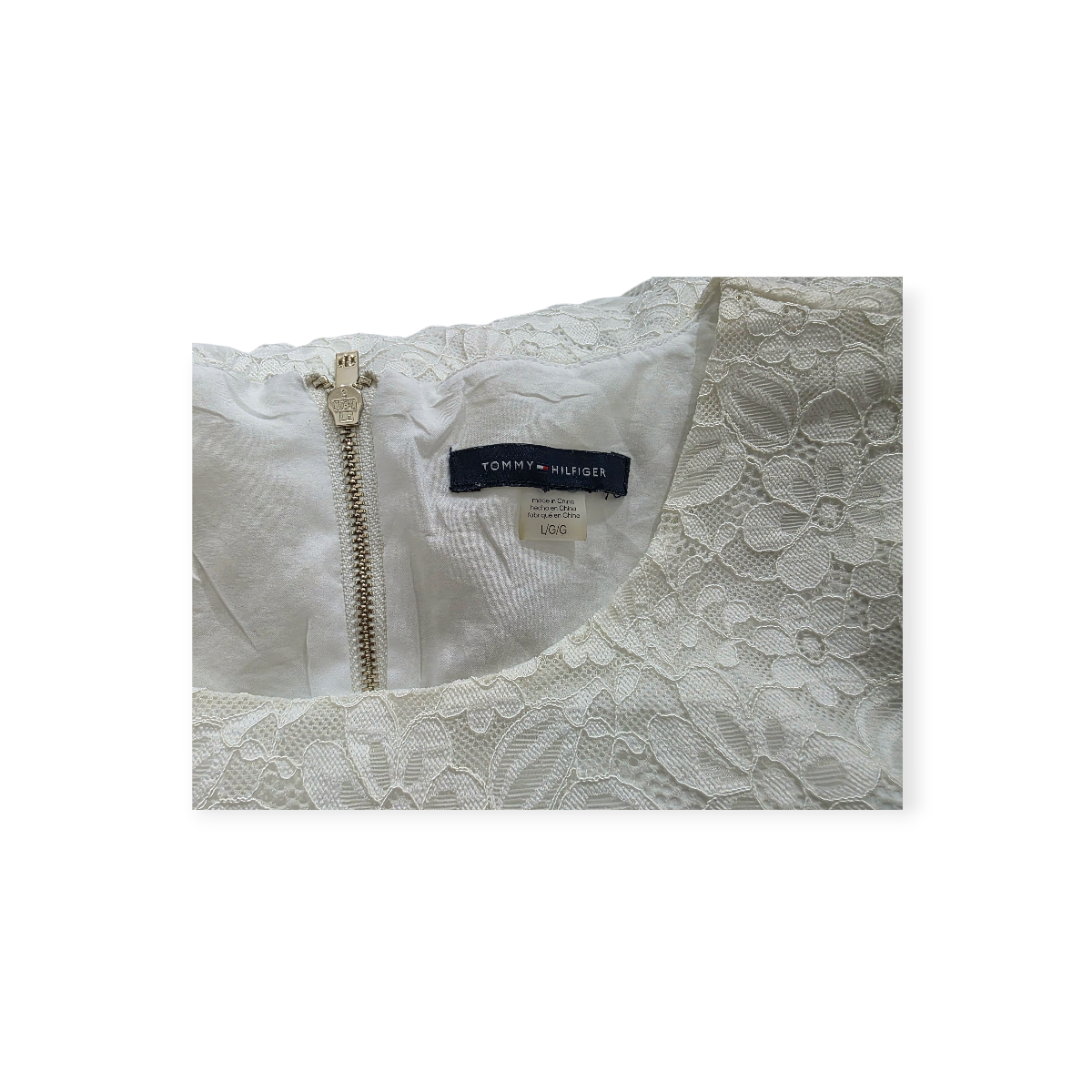 Blusa Tommy Hilfiger Grande L Blanca Manga Corta Con Encaje