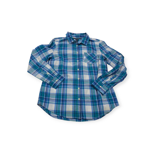 Camisa Tommy Hilfiger Mediana M Blanca Con Cuadros Azules