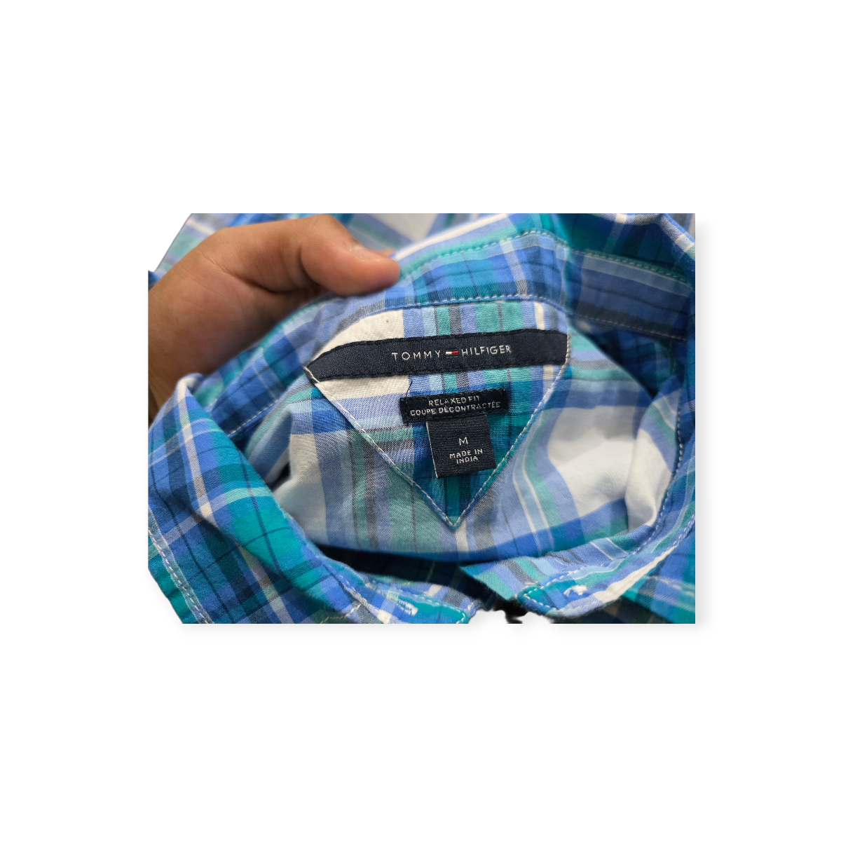 Camisa Tommy Hilfiger Mediana M Blanca Con Cuadros Azules