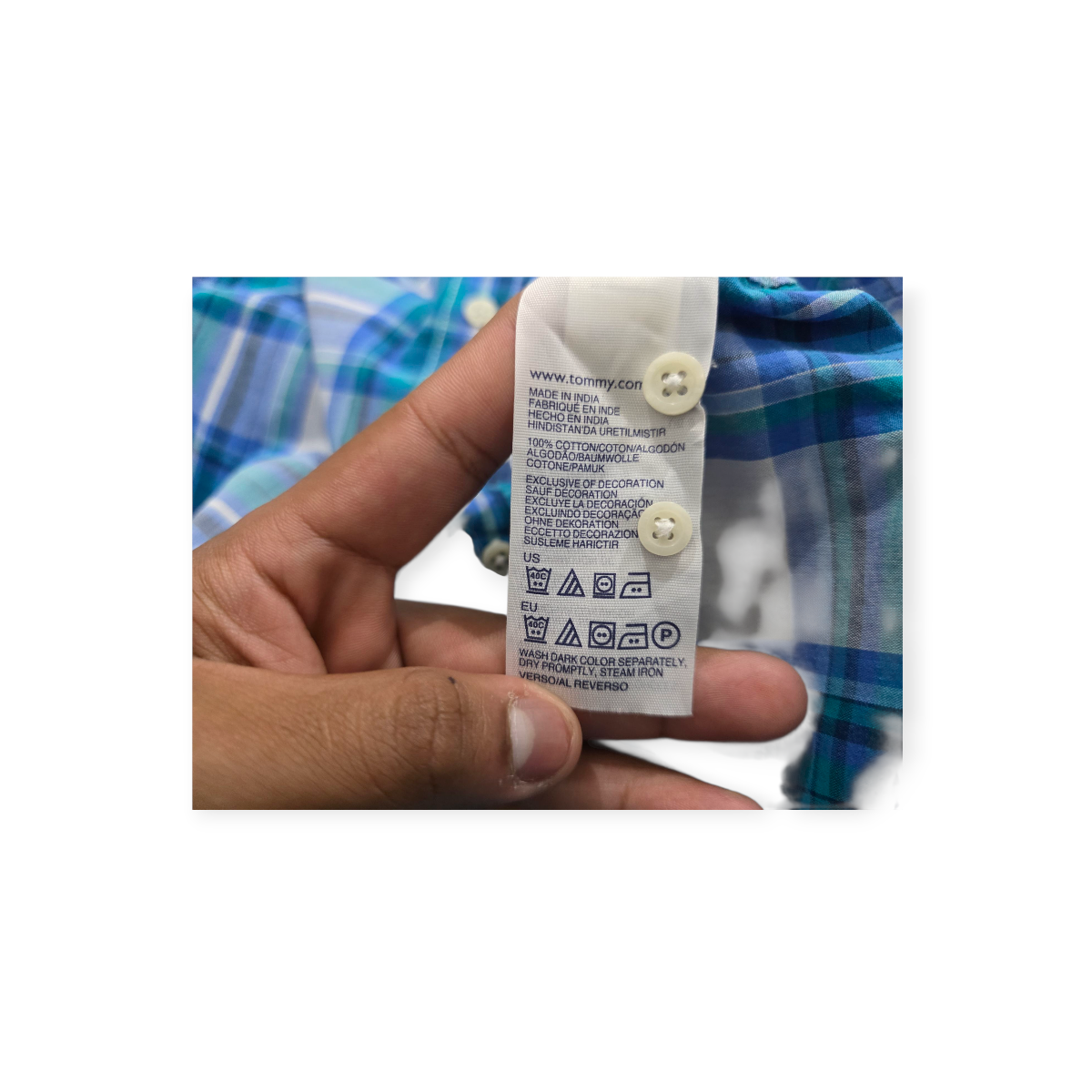 Camisa Tommy Hilfiger Mediana M Blanca Con Cuadros Azules