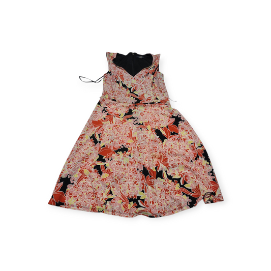 Vestido Tommy Hilfiger Talla 10naranja Con Flores Sin Mangas