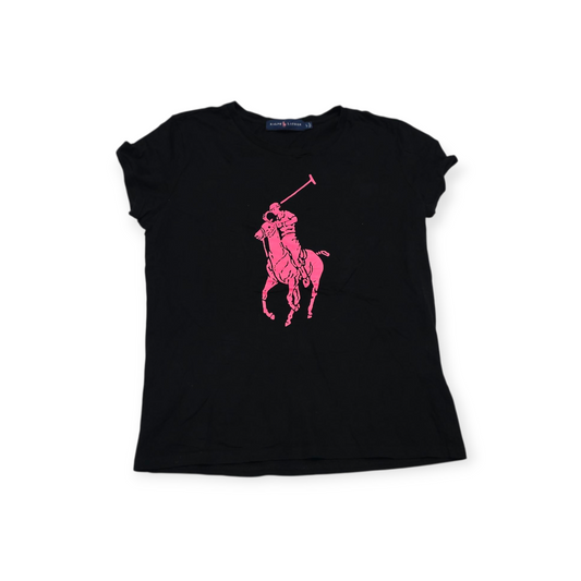 Playera Ralph Lauren Grande L Negra Pony Rosa