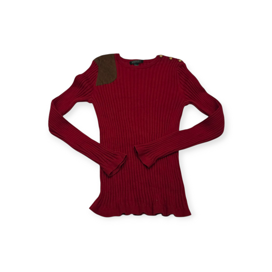 Sueter Ralph Lauren Rojo Y Cafe De Mujer Con Botones Grande