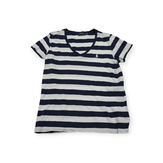 Playera Polo Ralph Lauren Blanca/azul De Mujer Poni Blanco