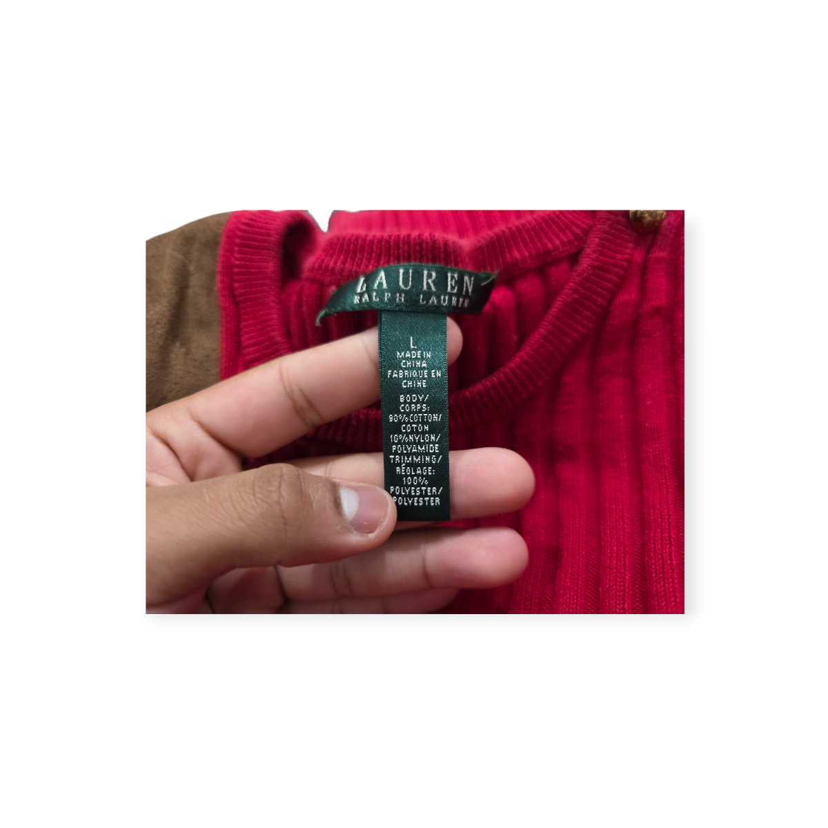 Sueter Ralph Lauren Rojo Y Cafe De Mujer Con Botones Grande