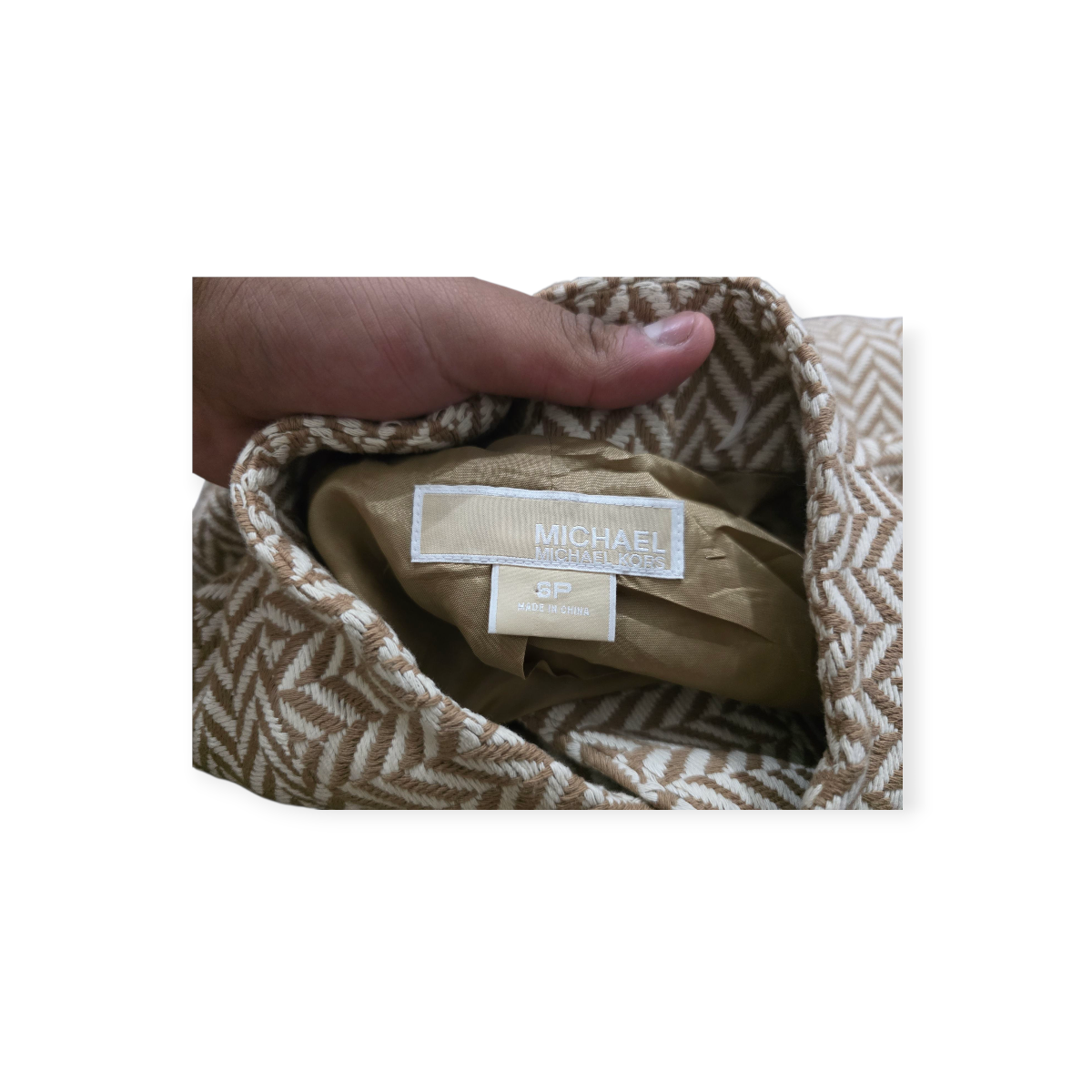 Blazer Corto Michael Kors Cafe Claro Con Lineas Chico Petite Marrón S