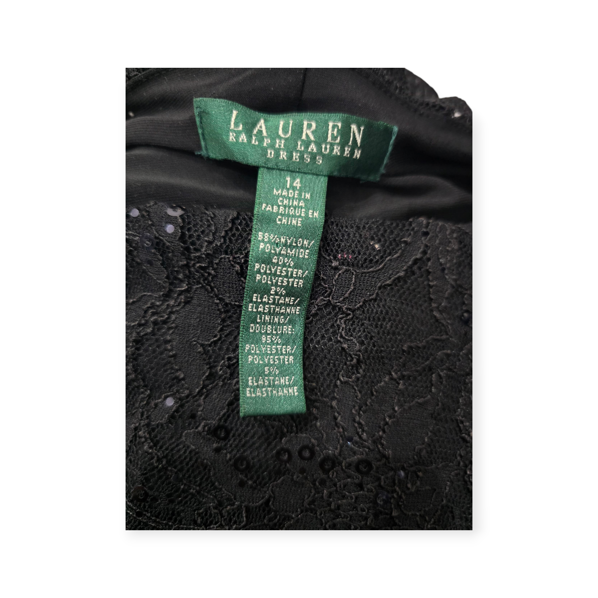 Vestido Ralph Lauren Talla 14 Color Negro Con Lentejuelas