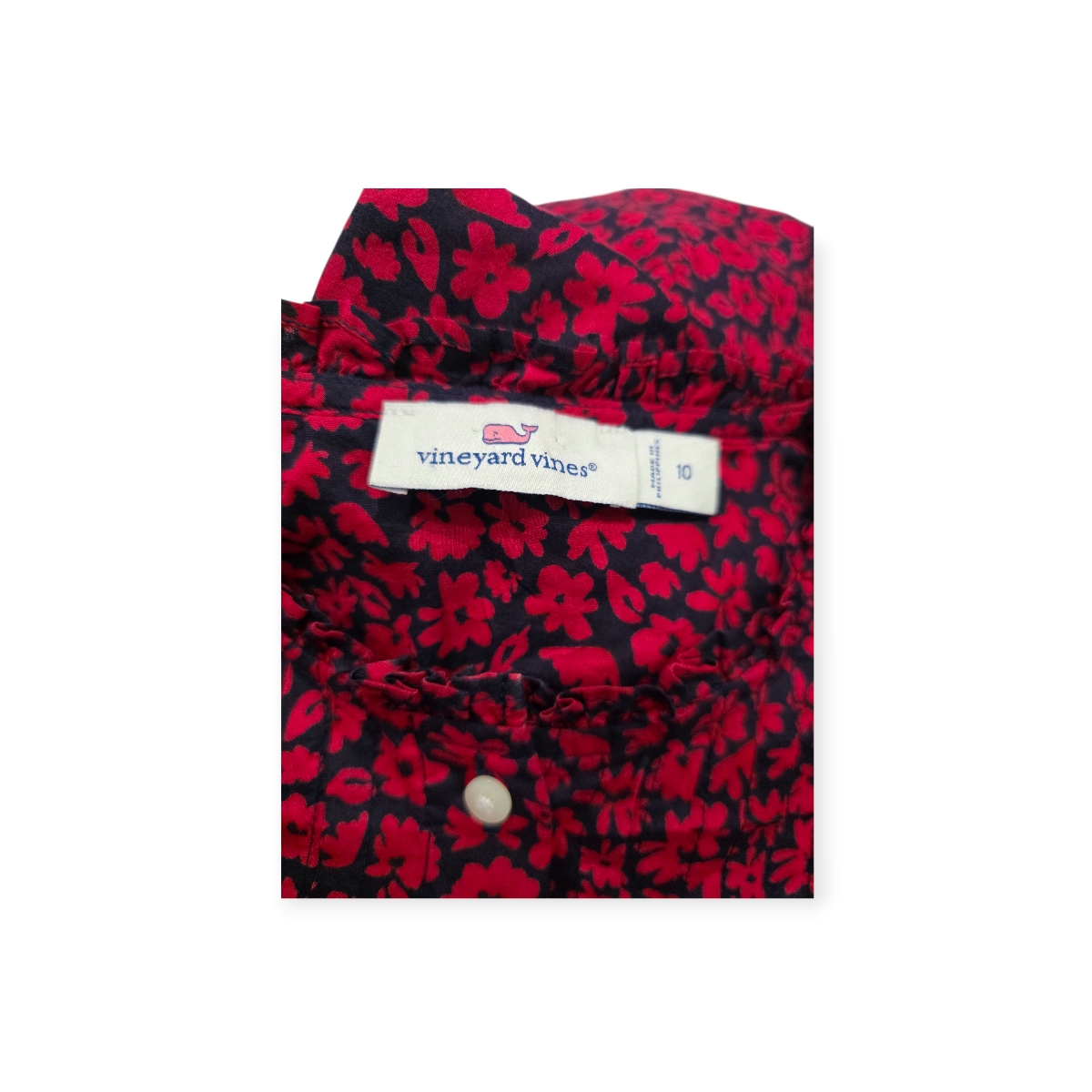 Camisa Vineyard Vines Talla 10 Roja Floreada