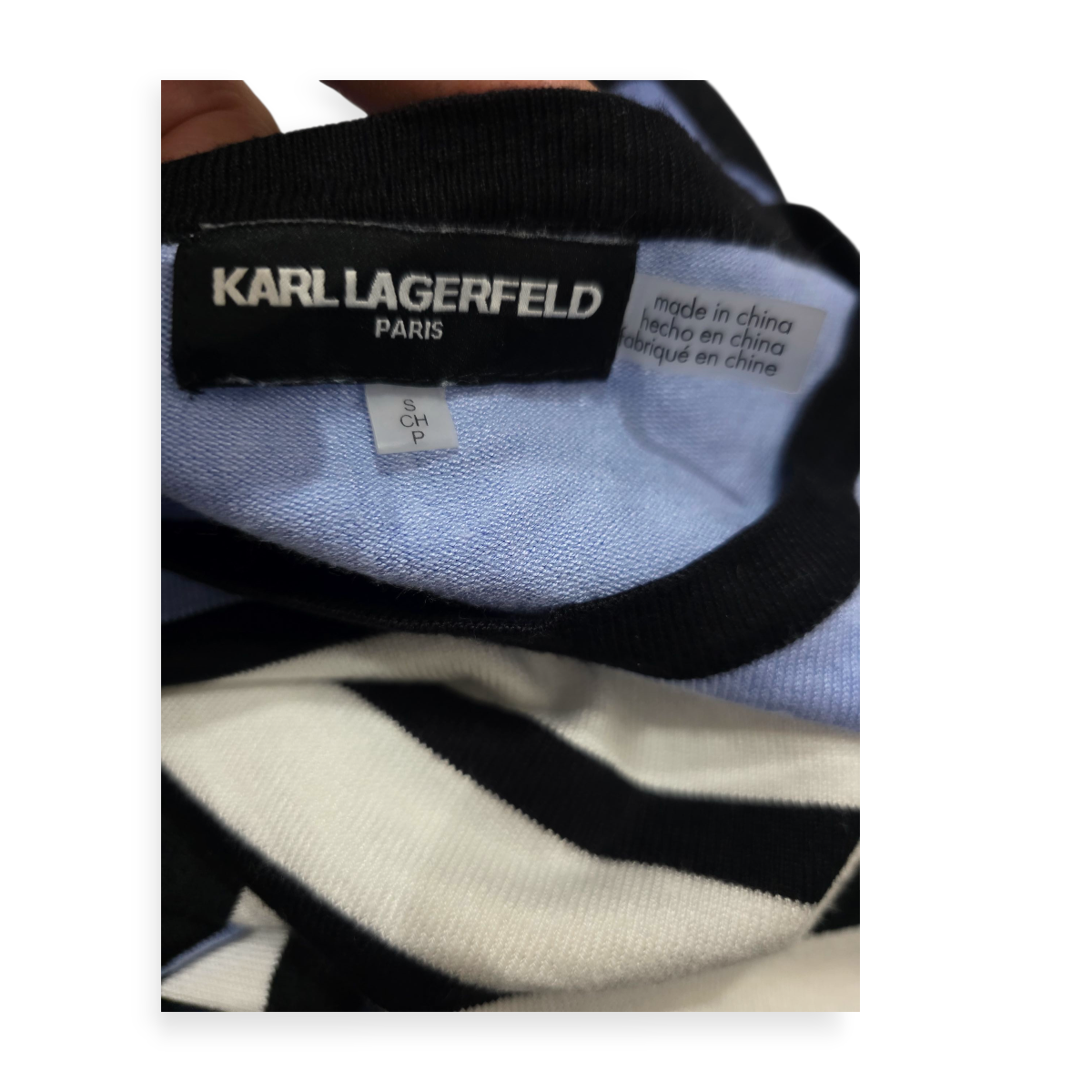 Sueter Karl Lagerfeld De Rayon Chico S Azul Con Blanco