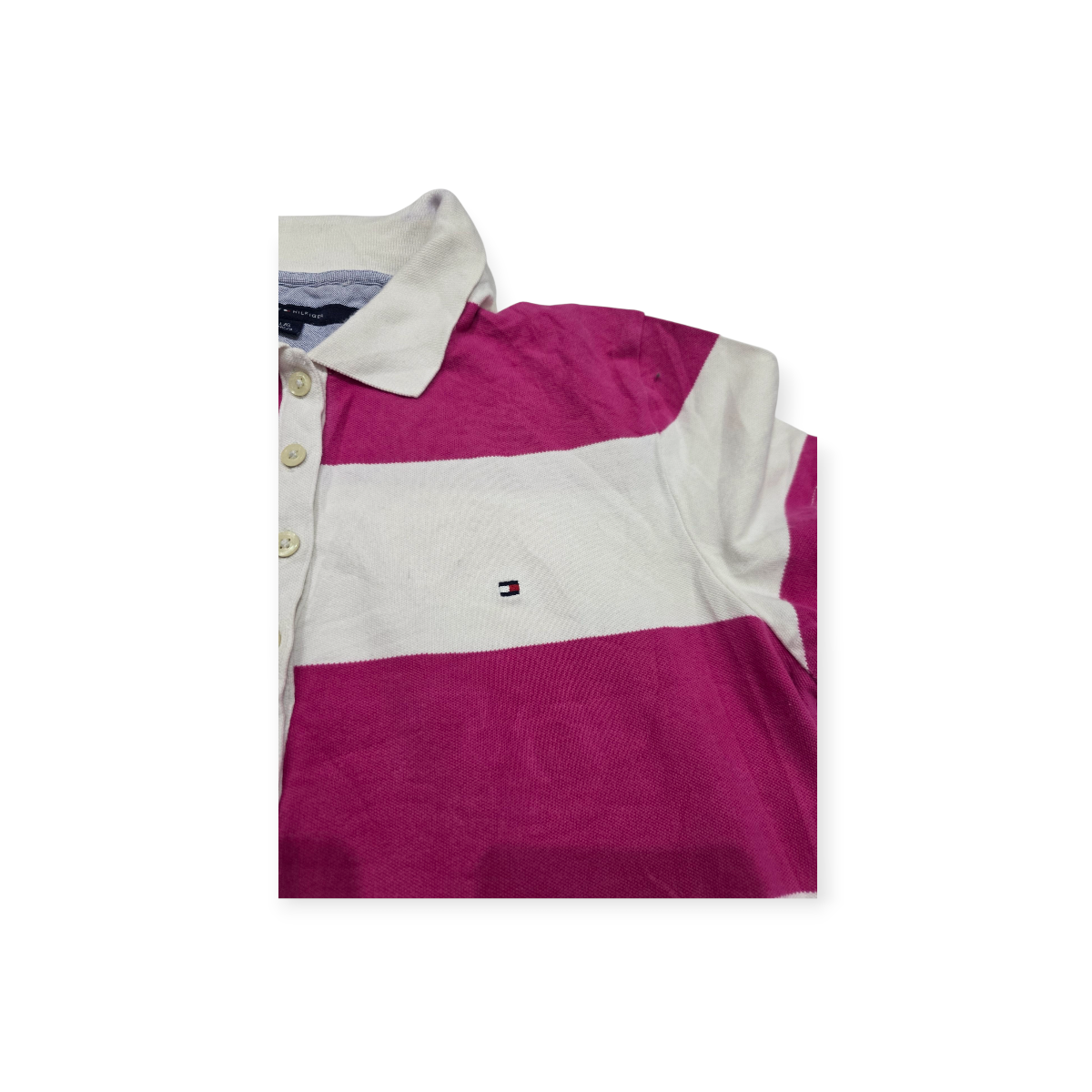 Playera Tommy Hilfiger Grande L Rosa Con Blanco Manga Corta