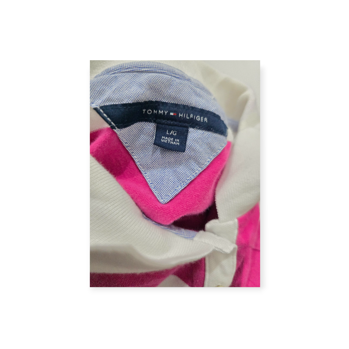 Playera Tommy Hilfiger Grande L Rosa Con Blanco Manga Corta