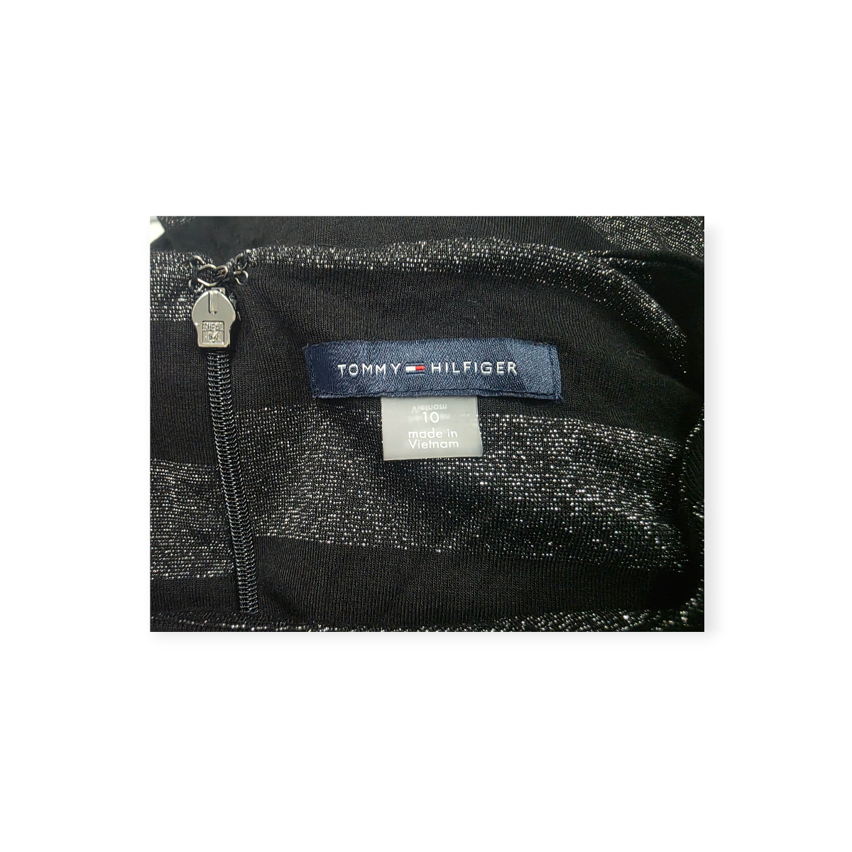 Vestido Tommy Hilfiger Talla 10 Gris Con Negro Rayado