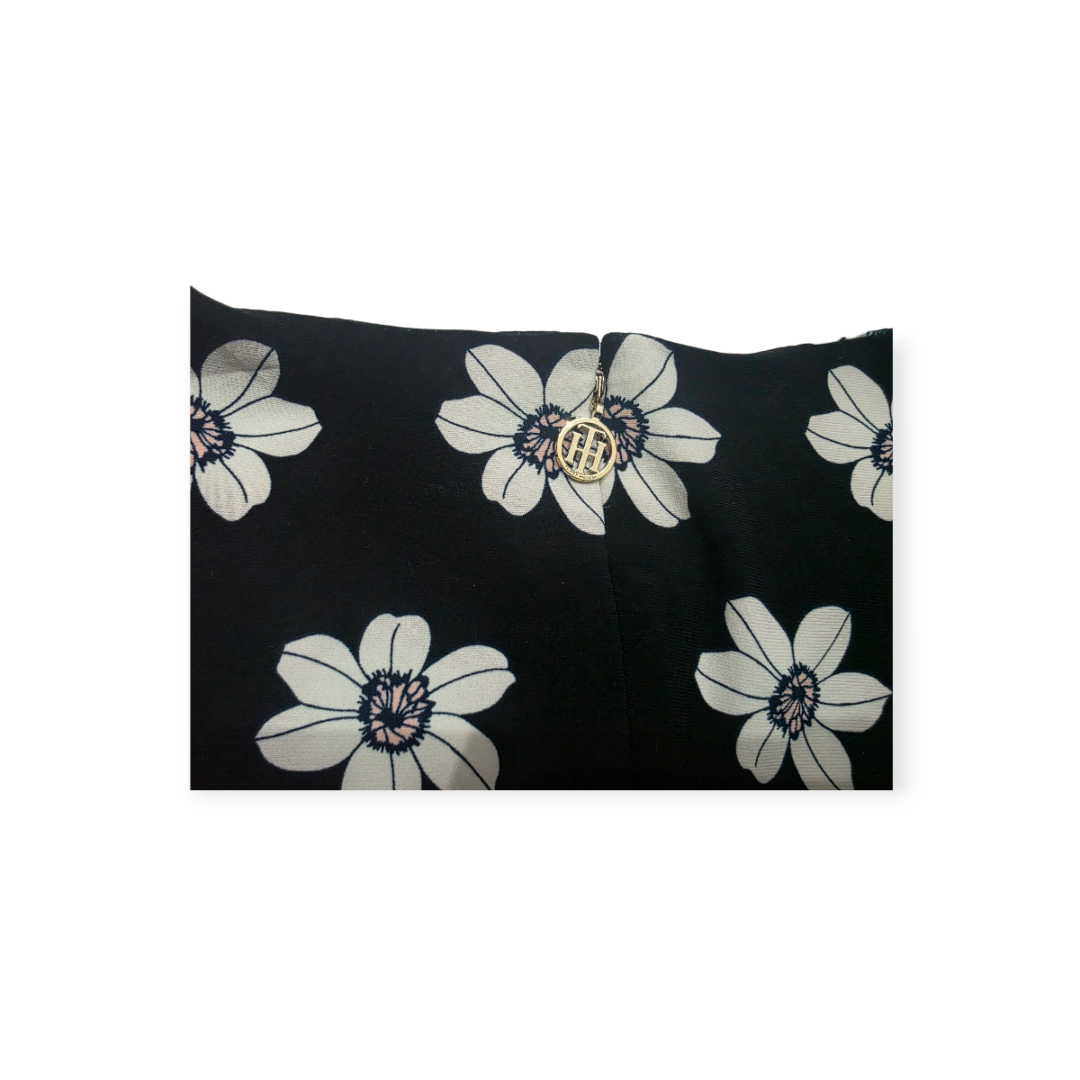 Vestido Tommy Hilfiger Talla 12negro Con Flores Manga Amplia