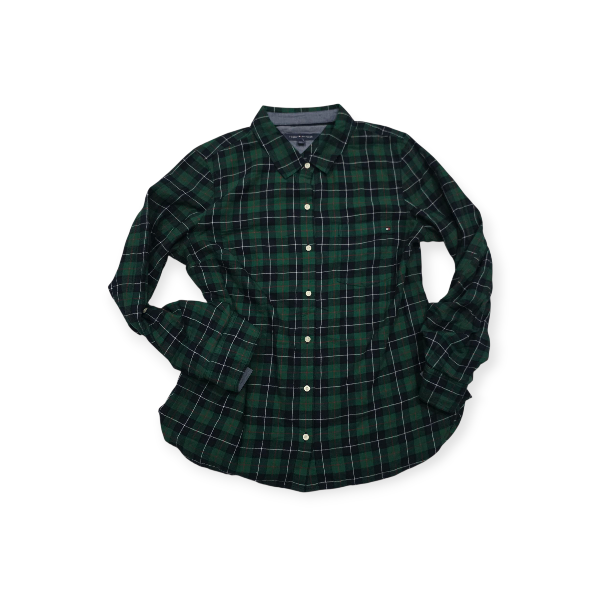 Camisa Tommy Hilfiger De Mujer Verde Con Azul Cuadros Grande