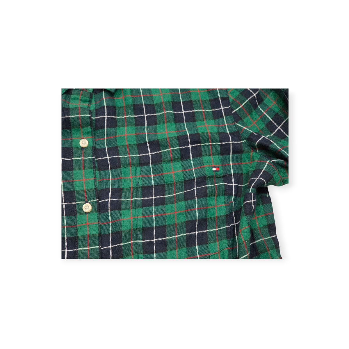 Camisa Tommy Hilfiger De Mujer Verde Con Azul Cuadros Grande