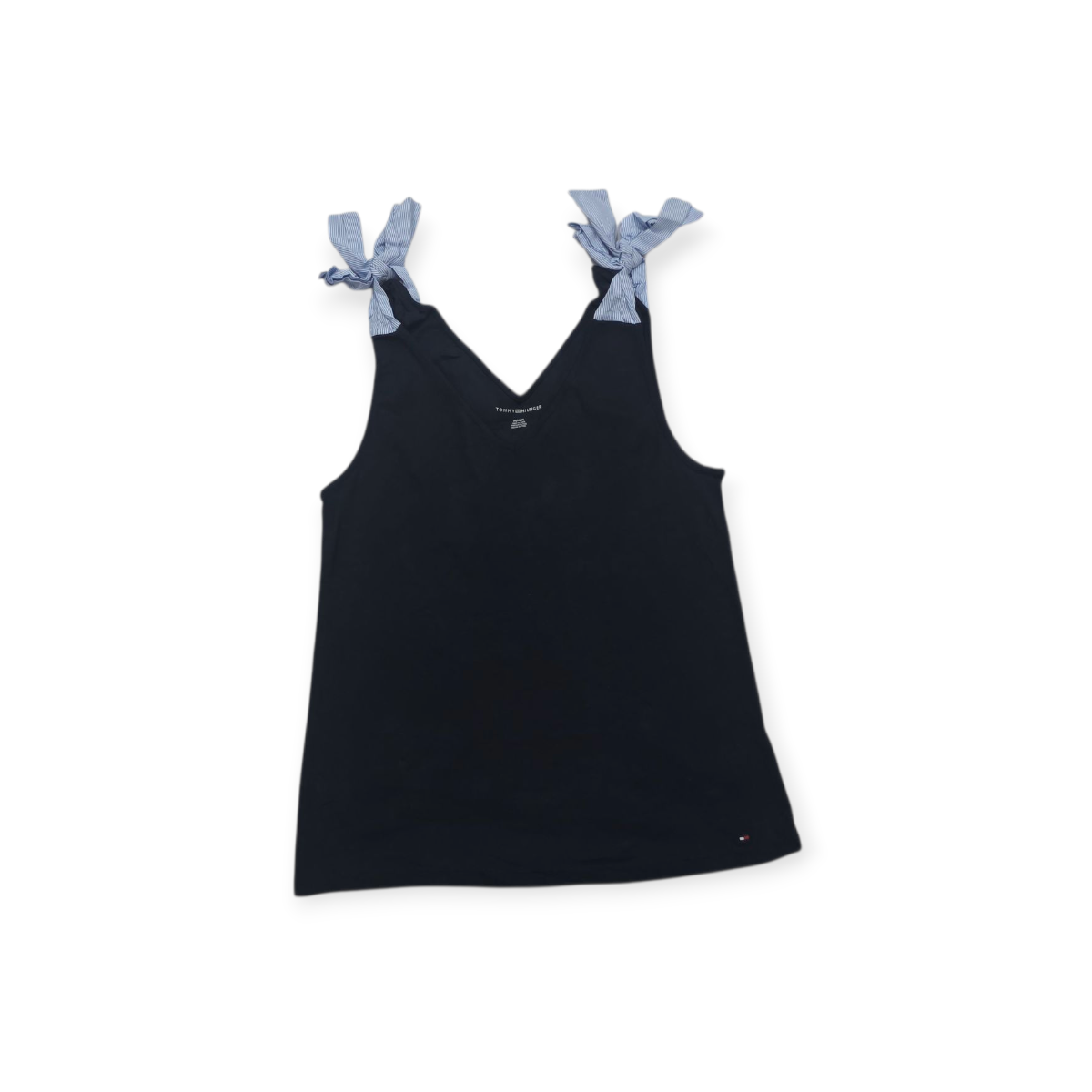 Blusa Tommy Hilfiger Mediana M Azul Con Moño, Sin Mangas