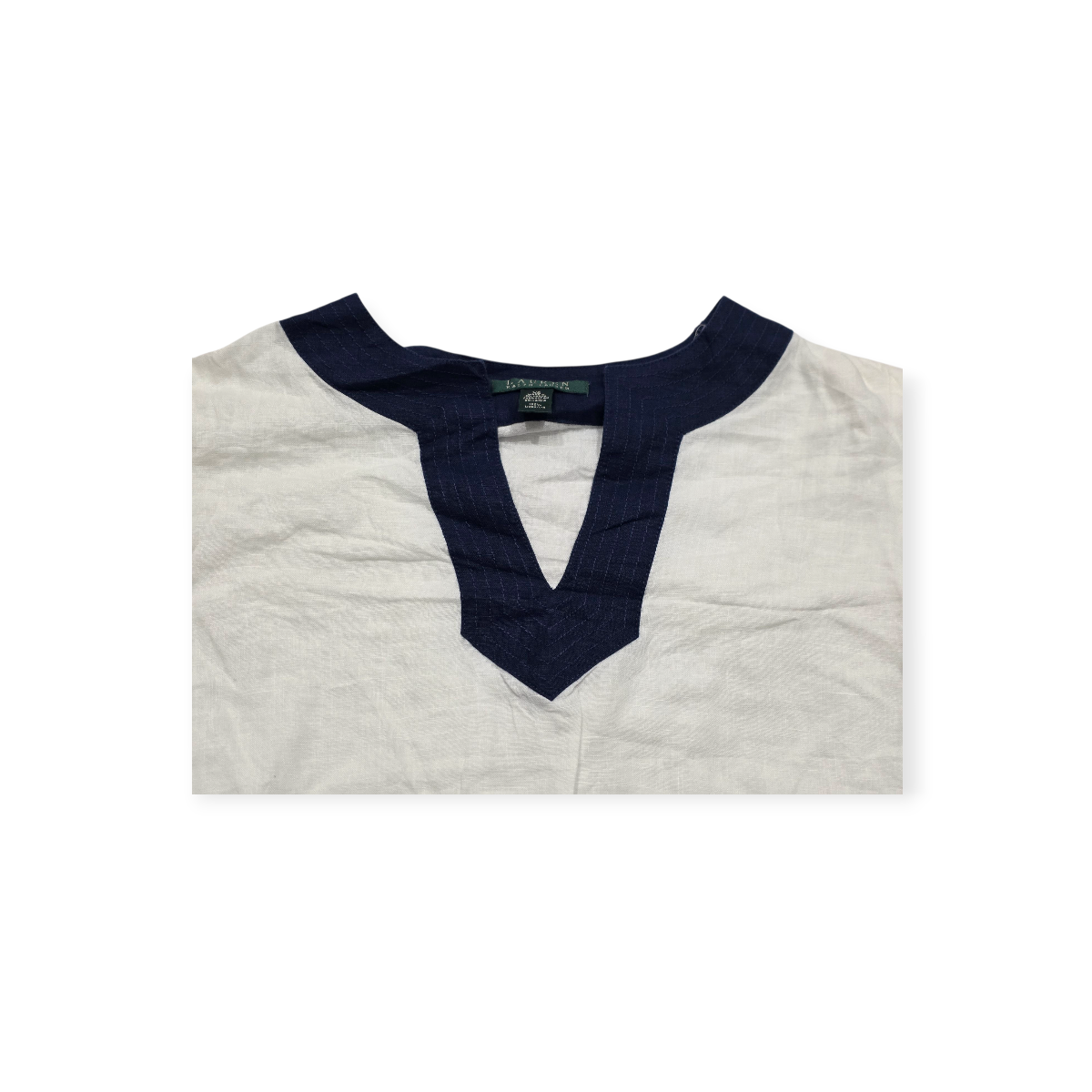Blusa Ralph Lauren De Lino Blanca Con Azul Xchico Xs