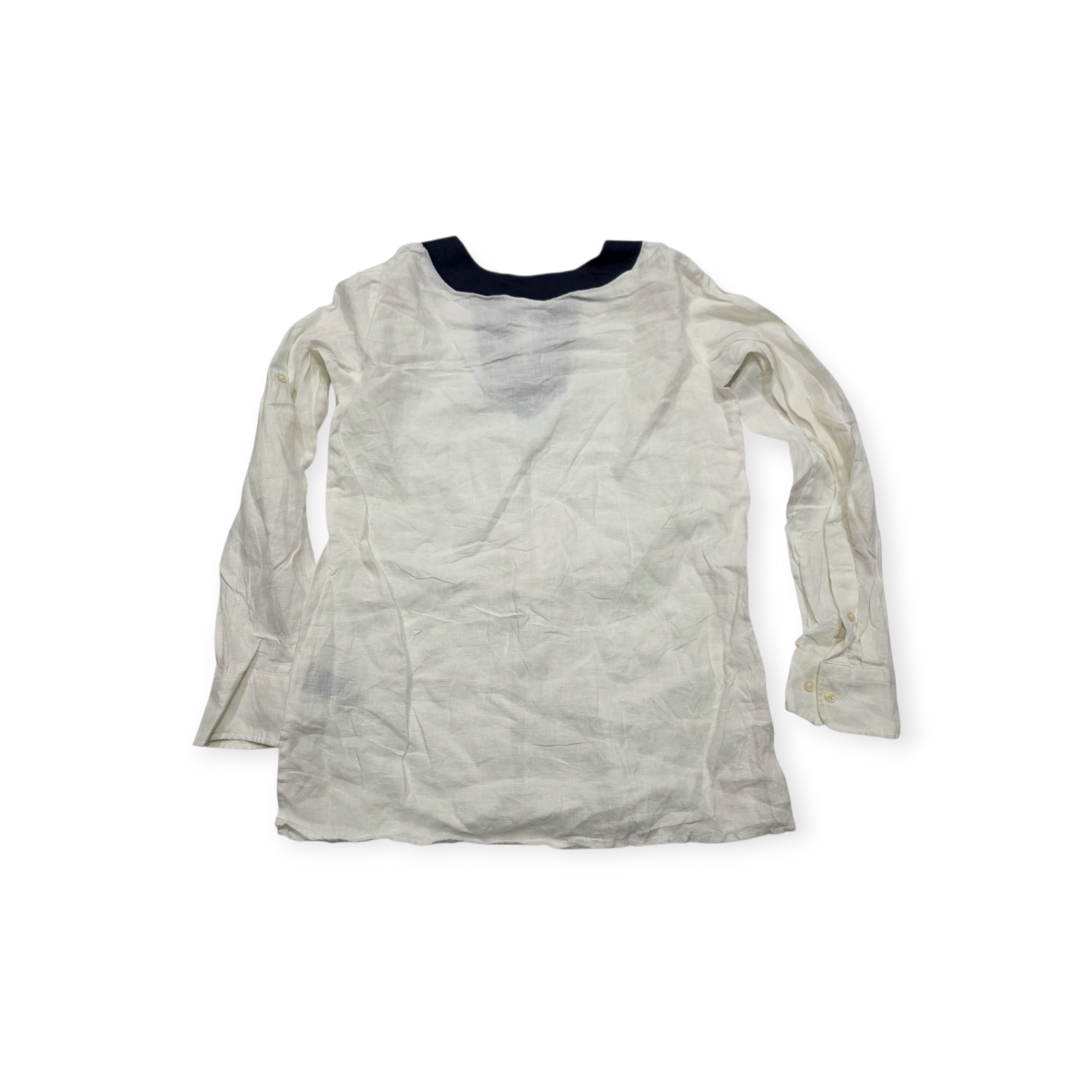 Blusa Ralph Lauren De Lino Blanca Con Azul Xchico Xs