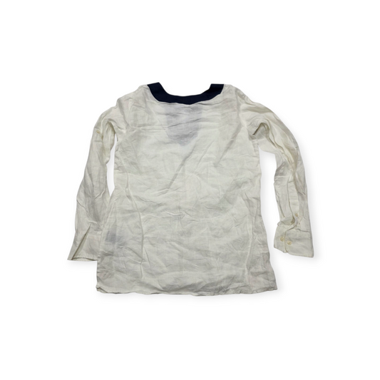 Blusa Ralph Lauren De Lino Blanca Con Azul Xchico Xs