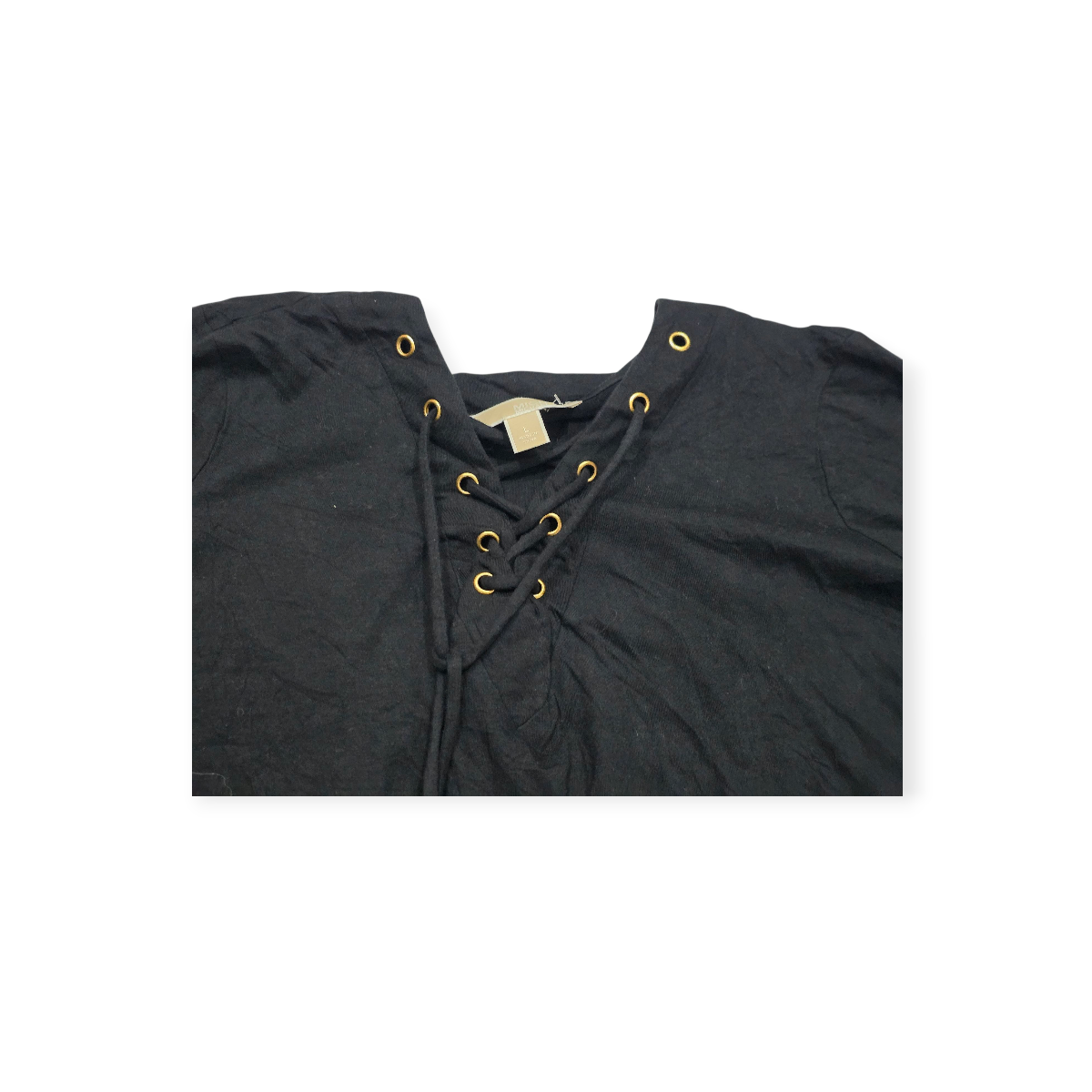 Blusa Michael Kors Negro Manga Larga Escote Con Cordones