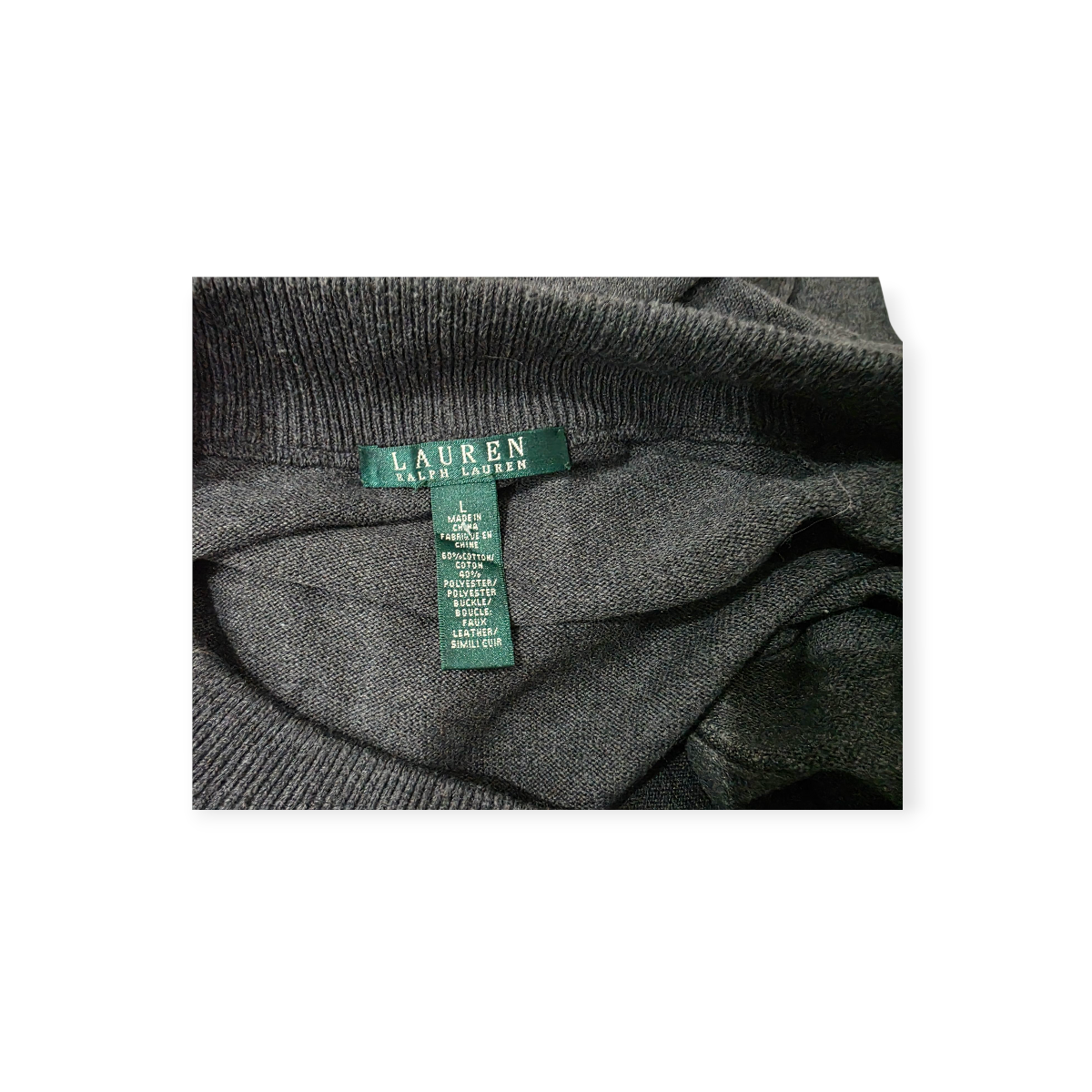 Sueter Ralph Lauren Gris Oscuro Con Cuello Amplio De Mujer