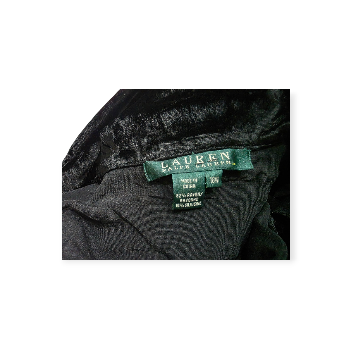 Camisa Ralph Lauren De Terciopelo Talla 18w Negro Rayon/seda