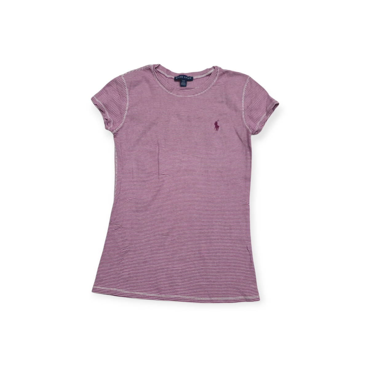 Playera Ralph Lauren Rosa Chico S Rayada Manga Corta (Usado)