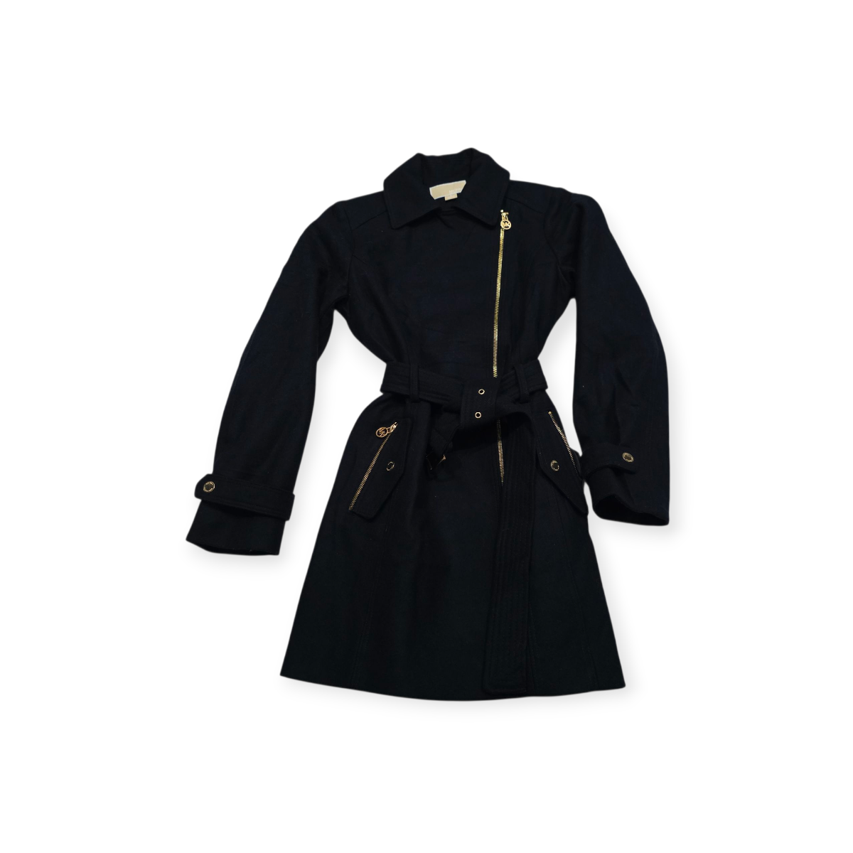 Abrigo Michael Kors D Mujer Talla 8 Azul Con Cierres Dorados