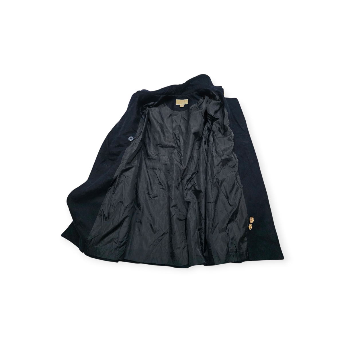 Abrigo Michael Kors Negro Con Botones Dorados Talla 14