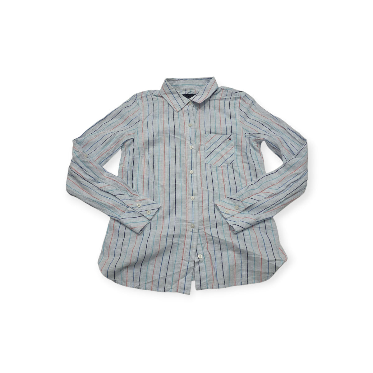Camisa Tommy Hilfiger Xchica Xs Azul Claro Rayada De Mujer
