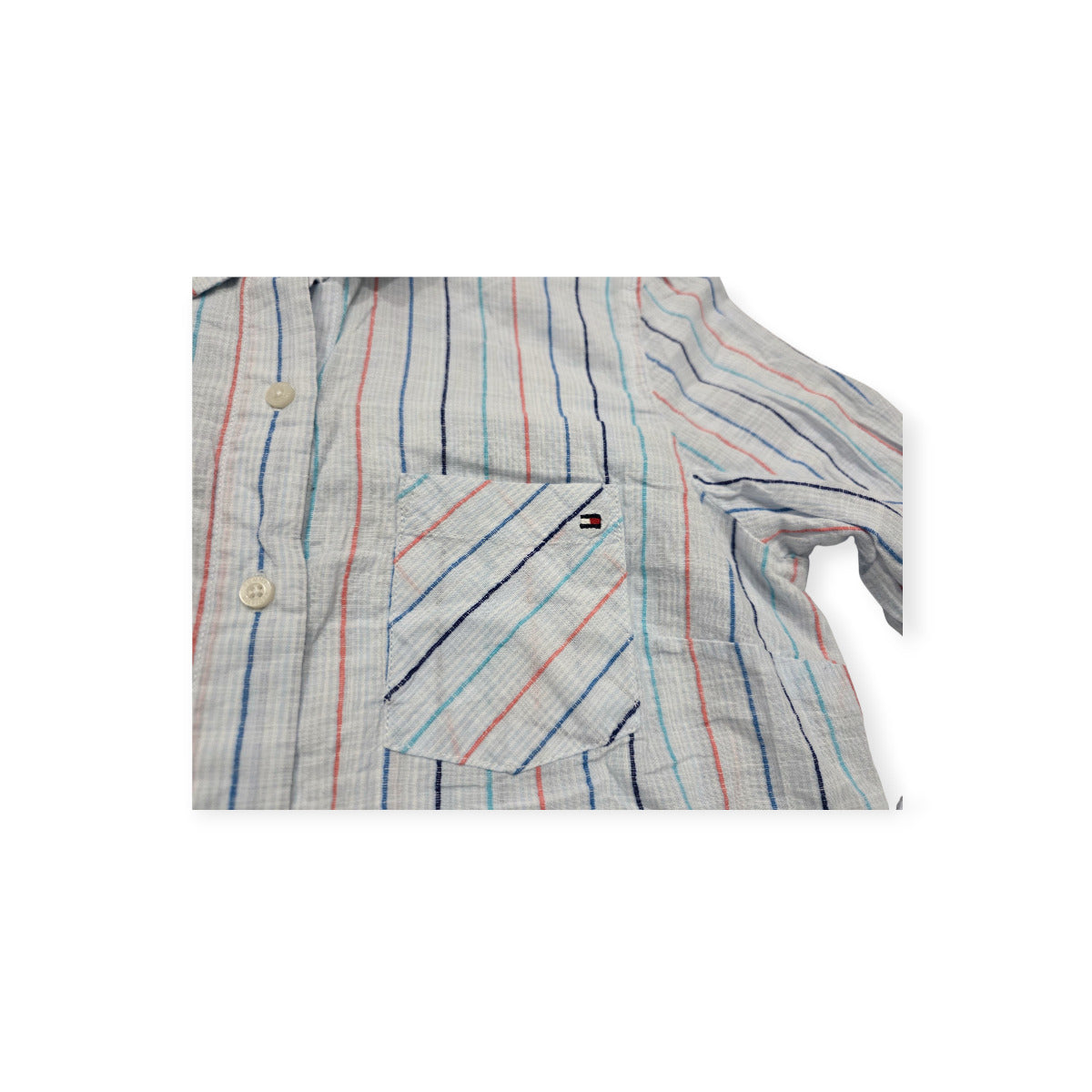 Camisa Tommy Hilfiger Xchica Xs Azul Claro Rayada De Mujer